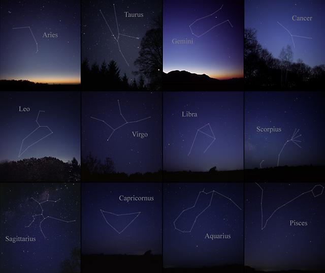 Illustration of the traditional zodiac constellations